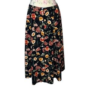 Vintage Brown & Burnt Orange Floral Button Down Bell Long Skirt Medium